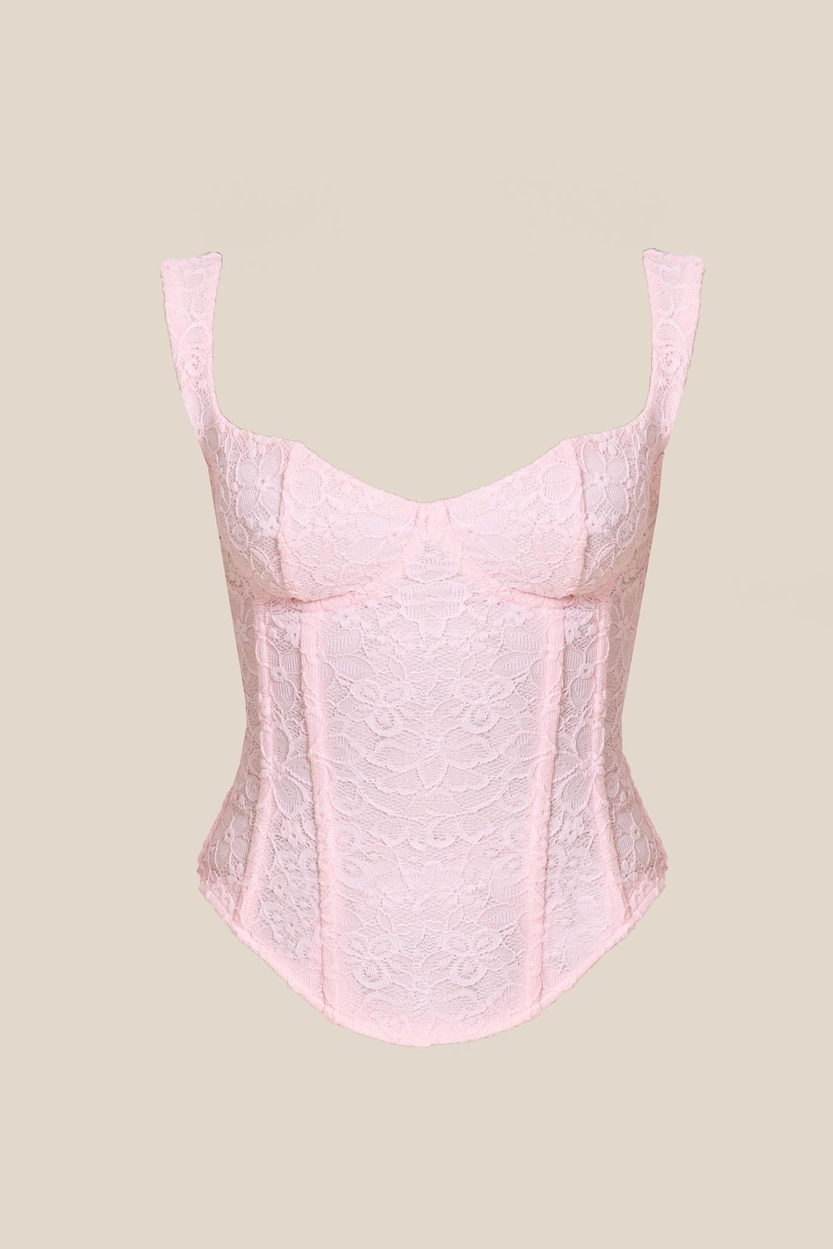 Conjunto Largo con Corsé de Encaje Ajustado en Rosa Bebé