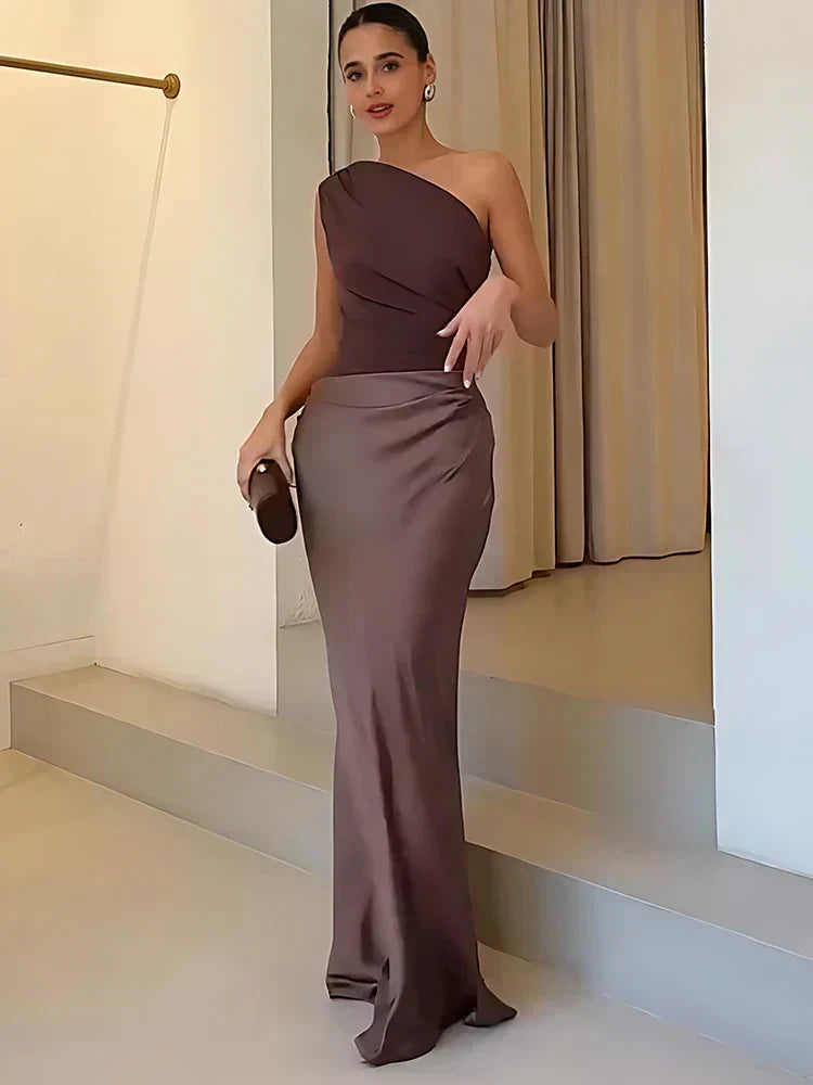 LUNA™ | VESTIDO MAXI DE SATÉN CON ABERTURA