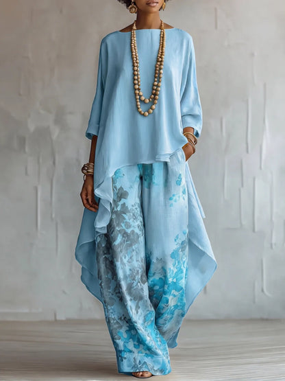 Ginevra | Conjunto Fluido con Estampado Floral y Diseño Asimétrico