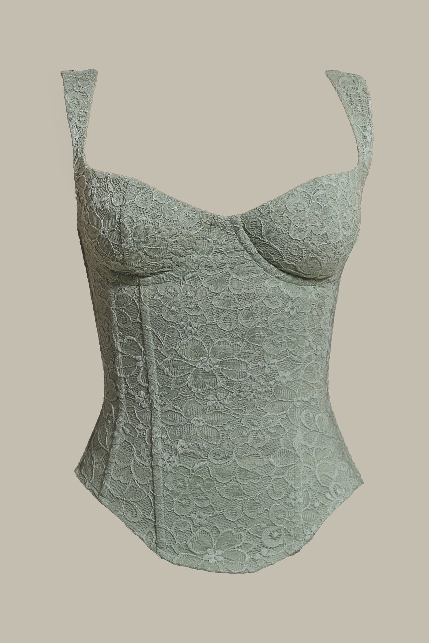 Conjunto Largo con Corsé de Encaje Ajustado en Verde Salvia
