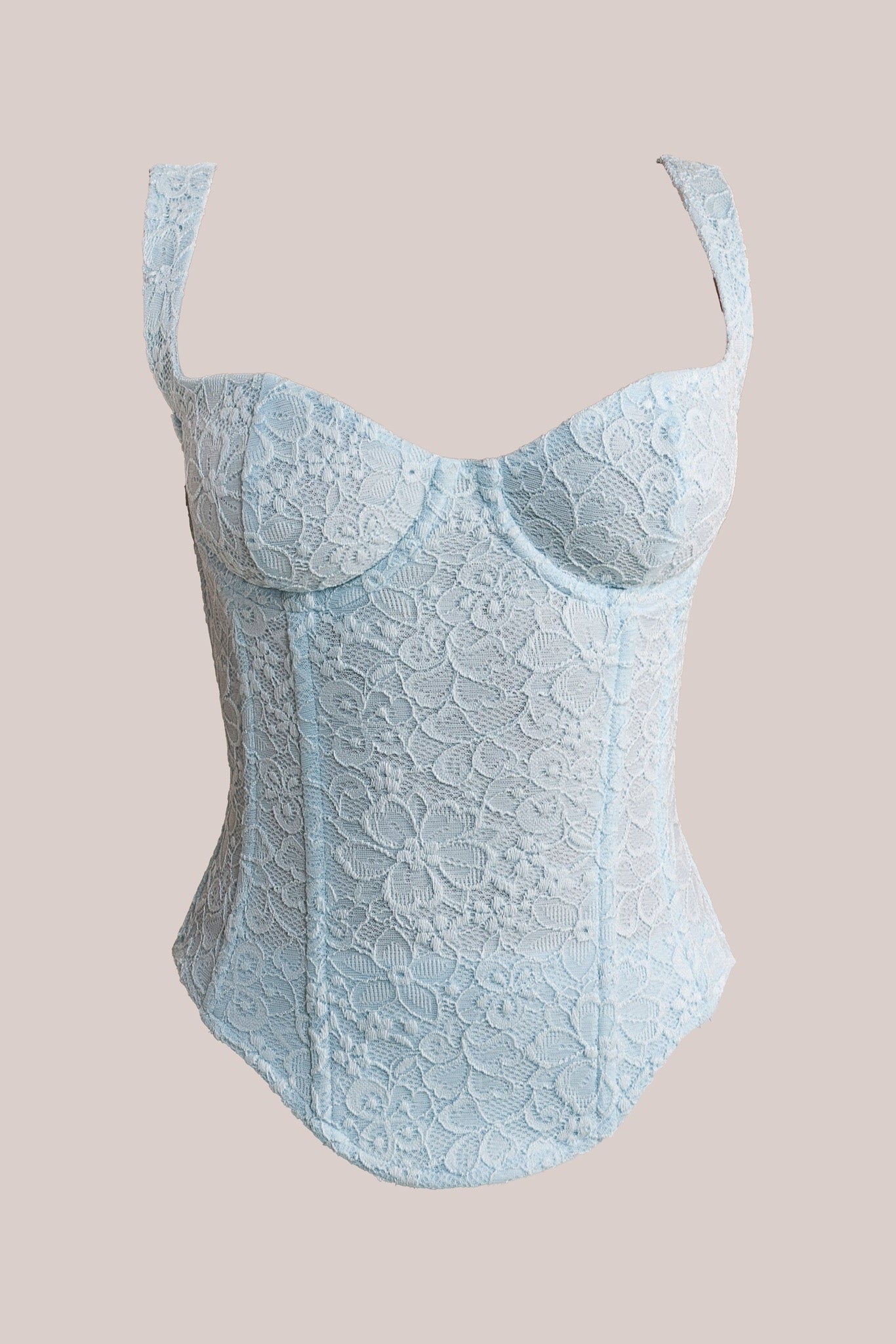 Conjunto Largo con Corsé de Encaje Ajustado en Azul