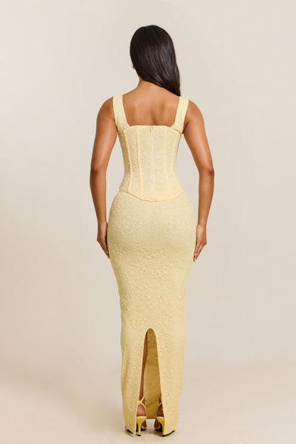 Conjunto de Maxifalda y Corsé de Encaje Ajustado en Amarillo