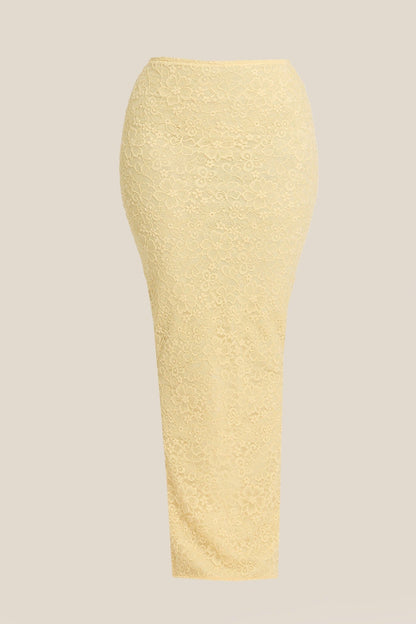Conjunto de Maxifalda y Corsé de Encaje Ajustado en Amarillo