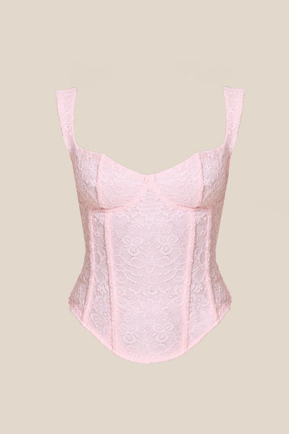 Conjunto Largo con Corsé de Encaje Ajustado en Rosa Bebé
