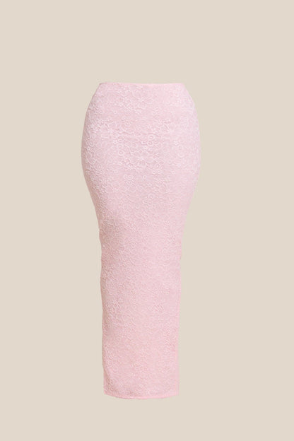 Conjunto Largo con Corsé de Encaje Ajustado en Rosa Bebé