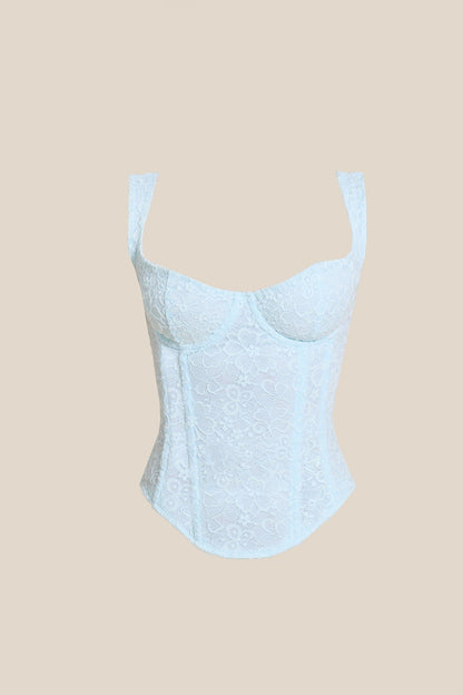 Conjunto Largo con Corsé de Encaje Ajustado en Azul
