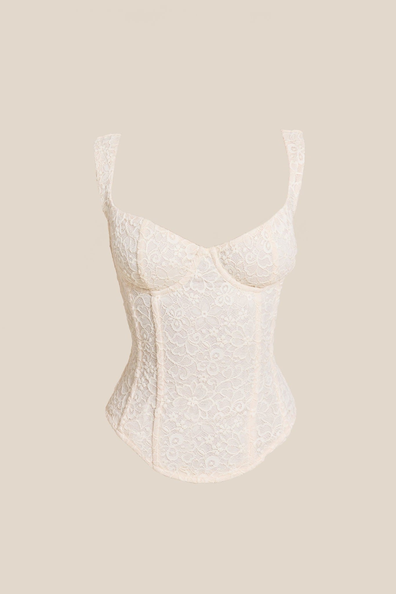 Conjunto Largo con Corsé de Encaje Ajustado en Blanco Roto
