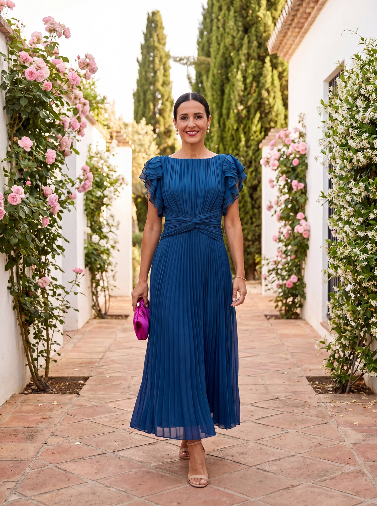 Seraphina | Elegante Vestido Largo Plisado con Cintura Anudada