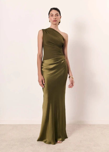 LUNA™ | VESTIDO MAXI DE SATÉN CON ABERTURA